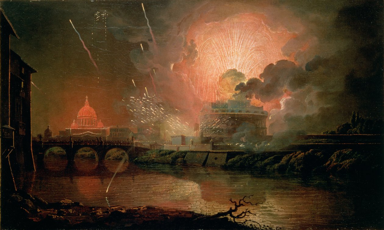 Pokaz sztucznych ogni w Castel Sant Angelo, 1774-1778 autorstwa Joseph Wright of Derby