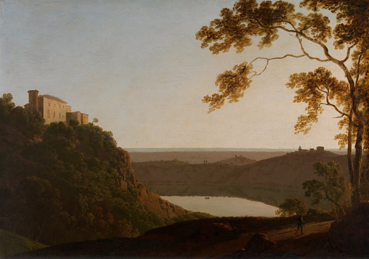 Jezioro Nemi, zachód słońca autorstwa Joseph Wright of Derby