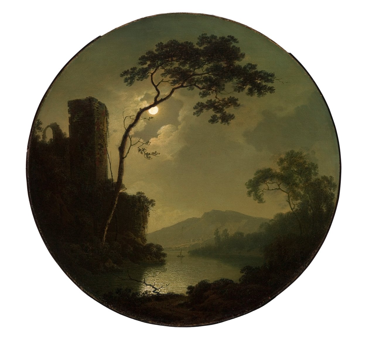 Jezioro z zamkiem na wzgórzu autorstwa Joseph Wright of Derby