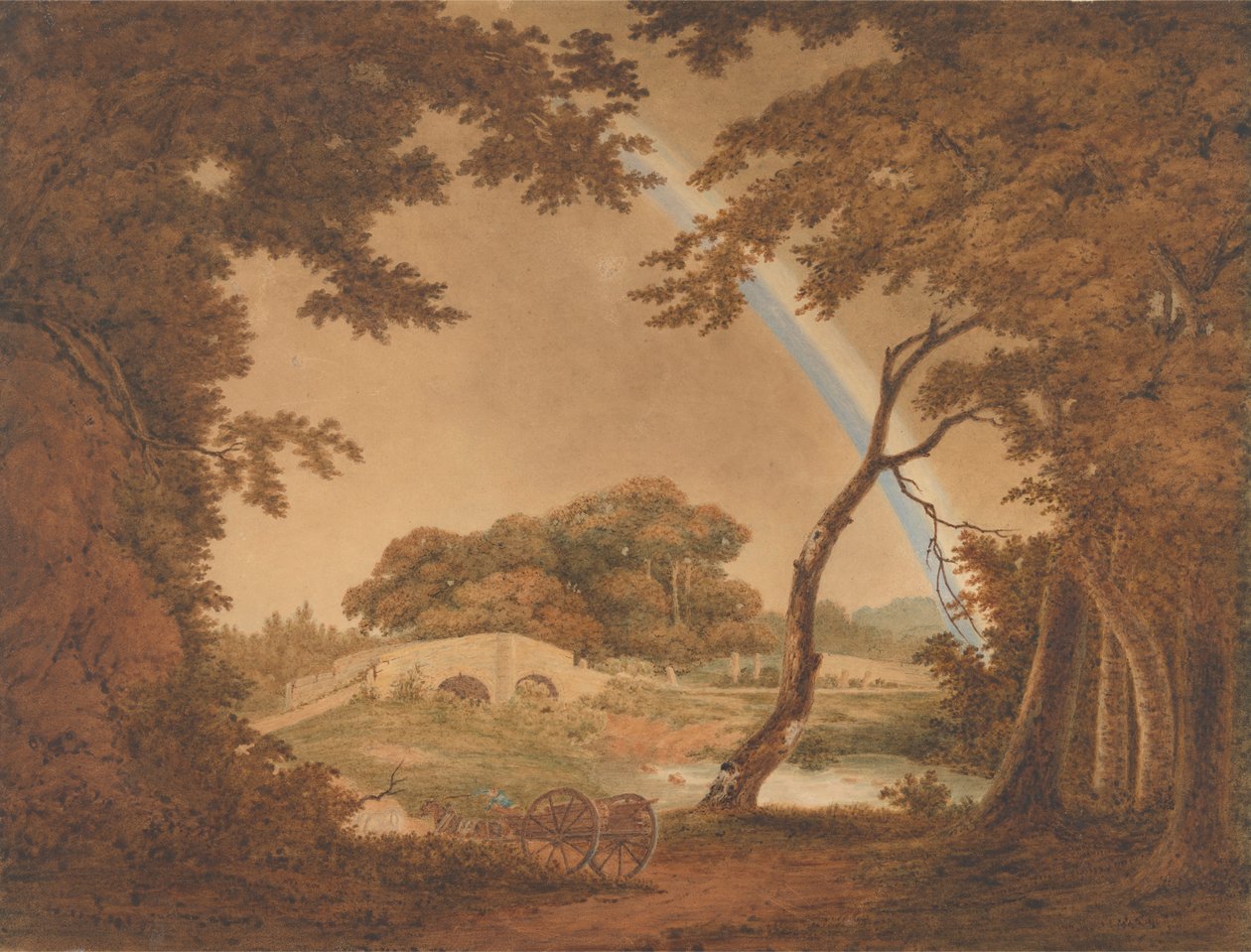 Krajobraz z tęczą, widok w pobliżu Chesterfield autorstwa Joseph Wright of Derby