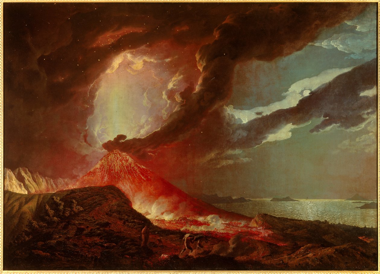 Erupcja Vesuve z wyspami w Zatoce Neapolitańskiej w 1776 r. Obraz Josepha Wrighta z Derby (1734-1797) 1776 r. Ze zbiorów prywatnych autorstwa Joseph Wright of Derby