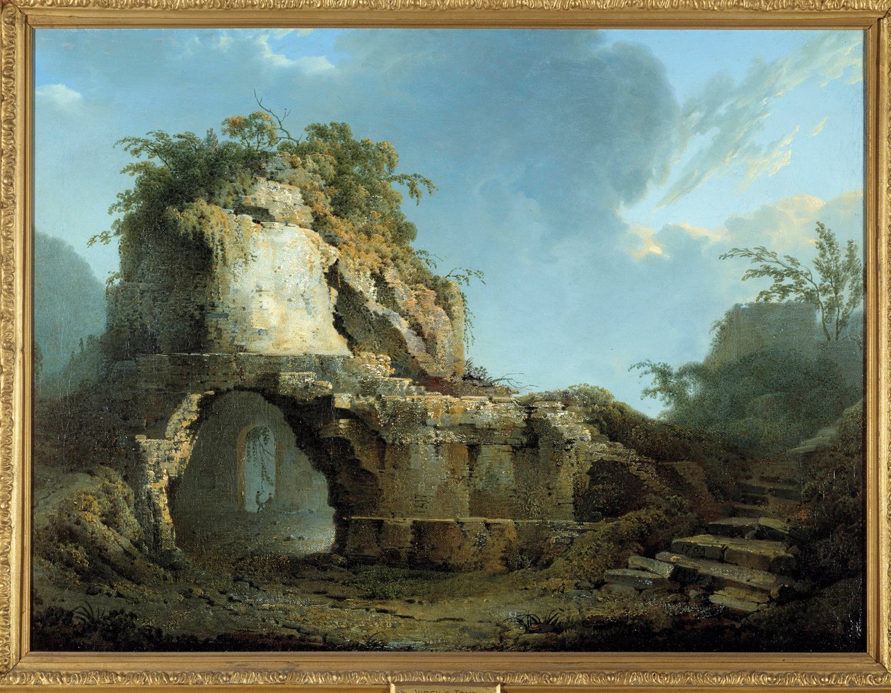 Grób rzymskiego poety Wergiliusza (70-19 pne) Znajduje się w pobliżu jaskini Pozzuoli (Pozzuoli) niedaleko Neapolu. Obraz Josepha Wrighta z Derby (1734-1797) 1785 Belfast. Muzeum Ulsteru autorstwa Joseph Wright of Derby