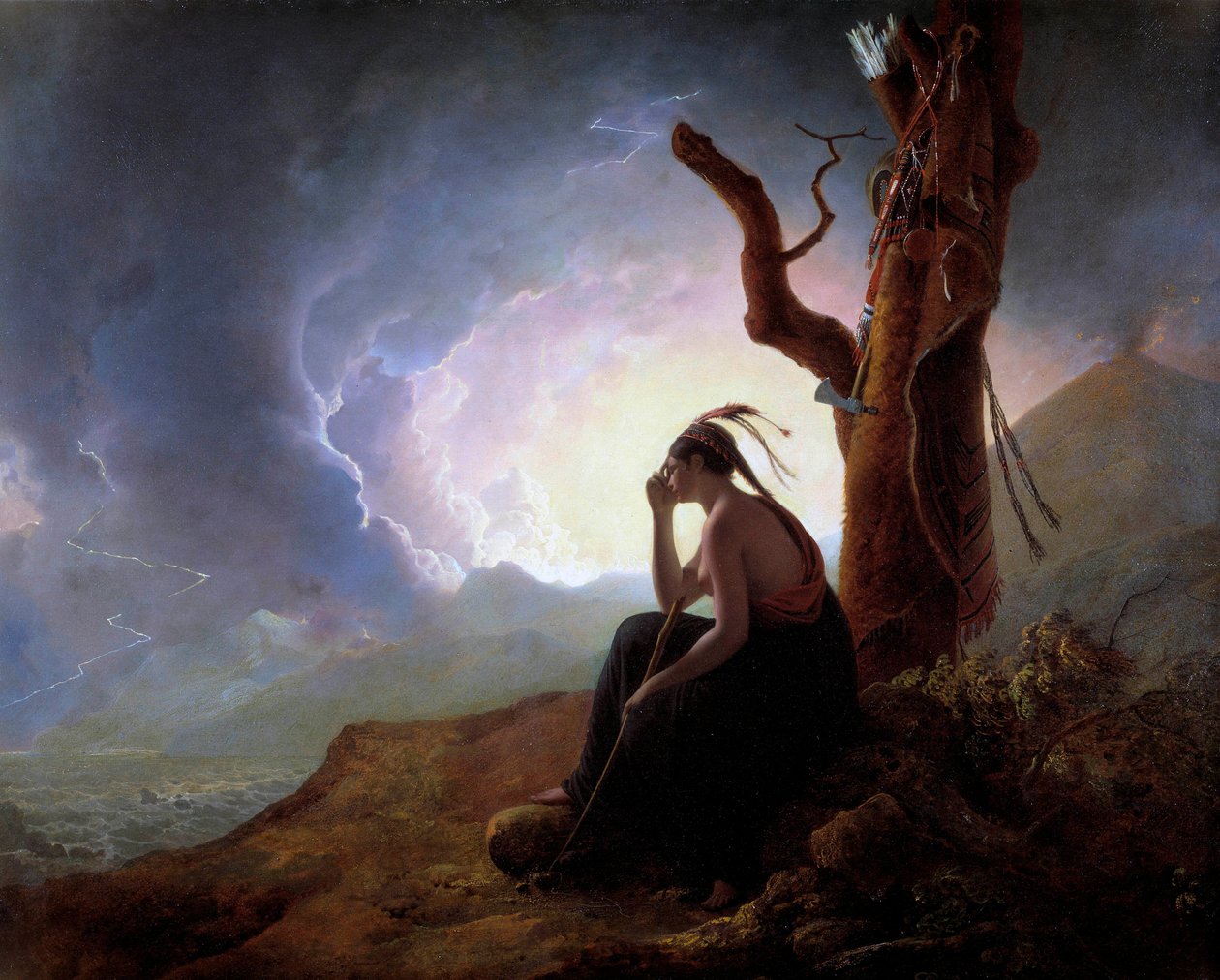 Wdowa po wodzu indiańskim pilnującym broni męża Obraz Josepha Wrighta z Derby (1734-1797) 1785 Derby, Muzeum Derby autorstwa Joseph Wright of Derby