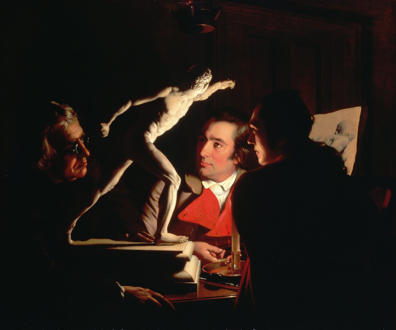 Trzy osoby oglądające gladiatora przy świecach, ok. 1764-65 autorstwa Joseph Wright of Derby