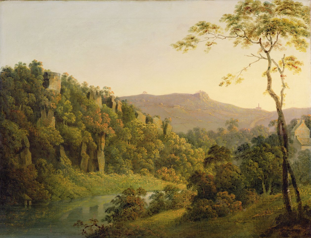 Widok w Matlock Dale, Patrząc na skarpę Black Rock, ok. 1780-5 (olej na płótnie) autorstwa Joseph Wright of Derby