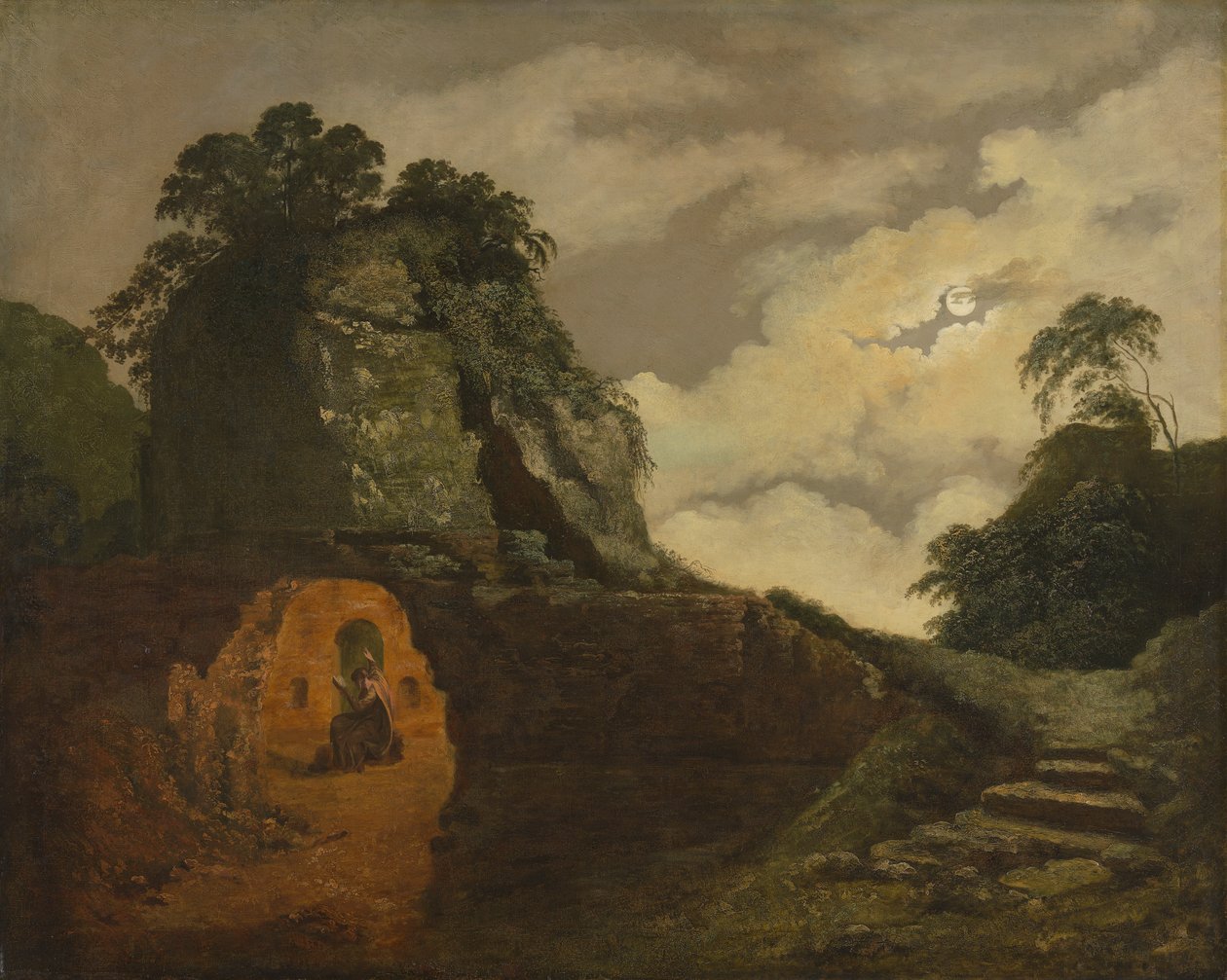 Grobowiec Wergiliusza przy świetle księżyca, z Siliusem Italicusem autorstwa Joseph Wright of Derby