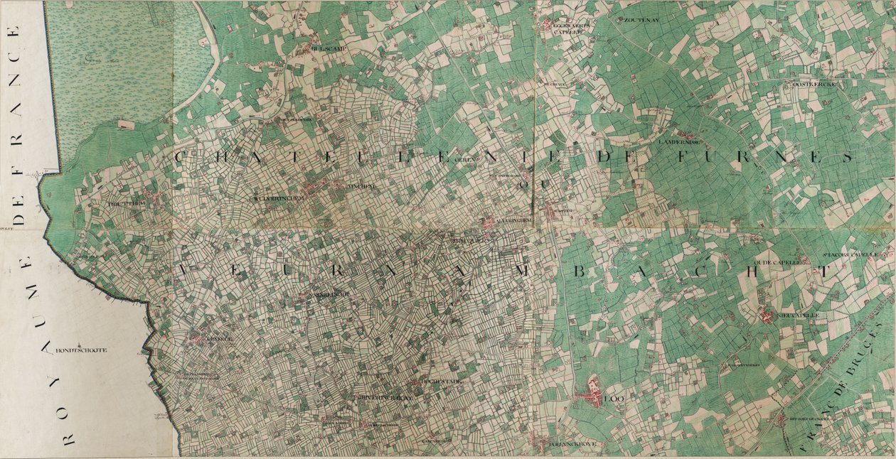 Mapa Loo - Lo, Belgia autorstwa Josepha de Ferraris (1726 – 1814) autorstwa Joseph de Ferraris