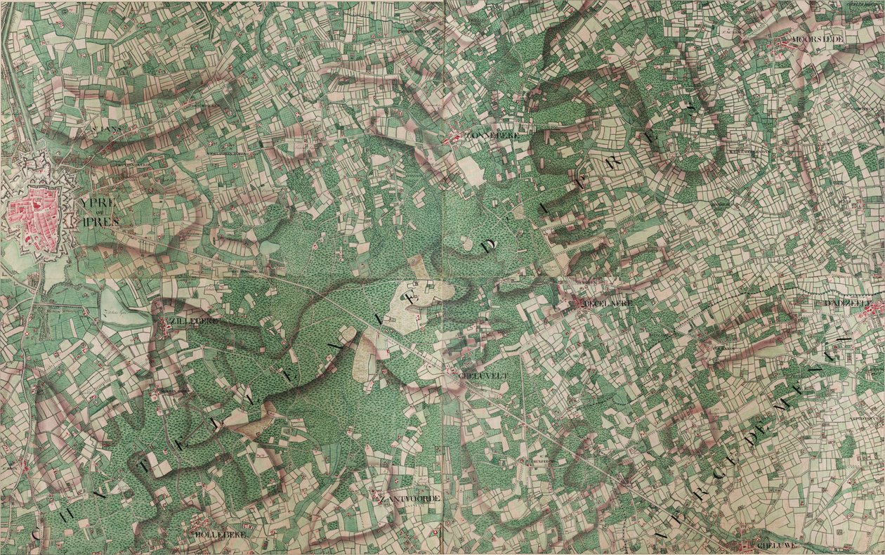 Mapa Ypre lub Ipres - Ieper autorstwa Joseph de Ferraris