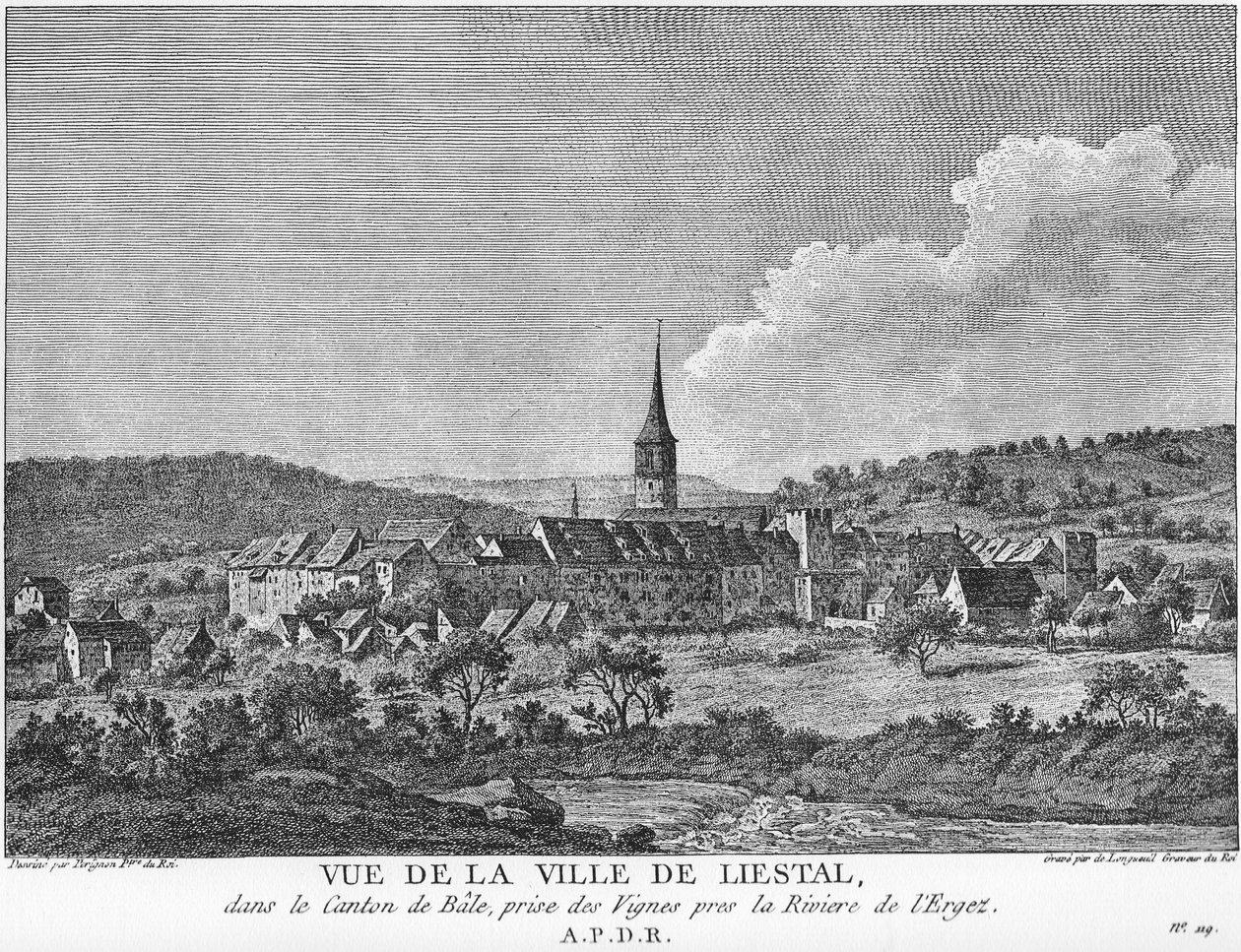 Widok miasta Liesthal w kantonie Bazylea z winnicy nad rzeką Ergolz. autorstwa Joseph de Longueil
