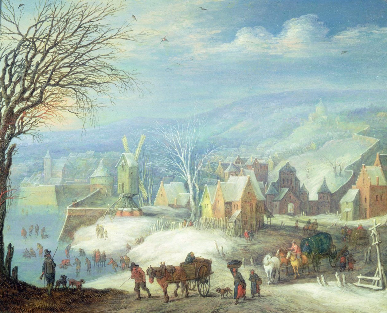 Zimowy pejzaż z licznymi postaciami (panel) autorstwa Joseph van Bredael