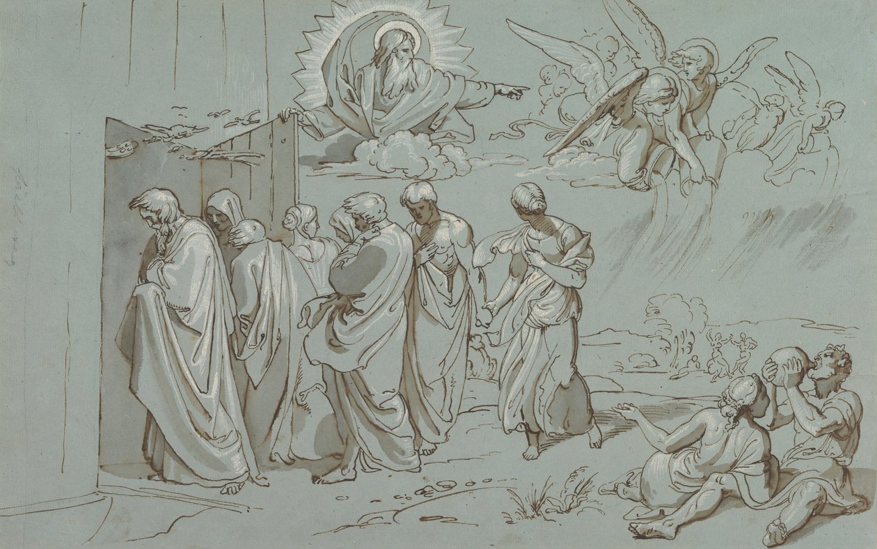 Bóg wzywa Noego i jego rodzinę do arki, 1827 . autorstwa Joseph von Fuhrich