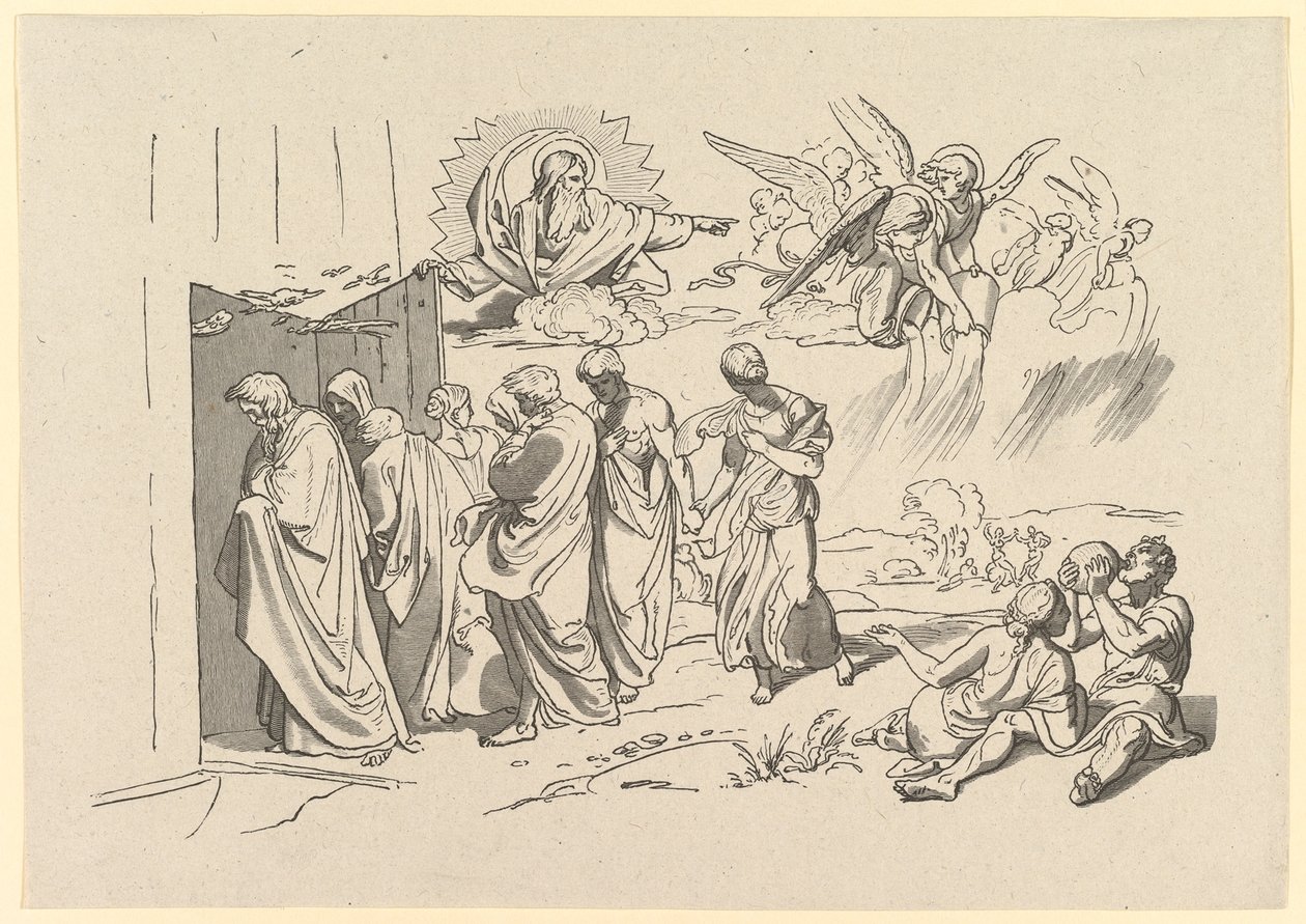 Bóg wzywa Noego i jego rodzinę do arki, 1827 . autorstwa Joseph von Fuhrich