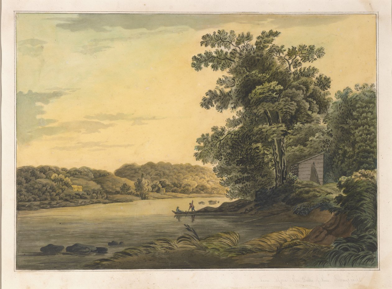 Widok nad wodospadami Schuylkill, ok. 1819 (wc na papierze) autorstwa Joshua H. Shaw