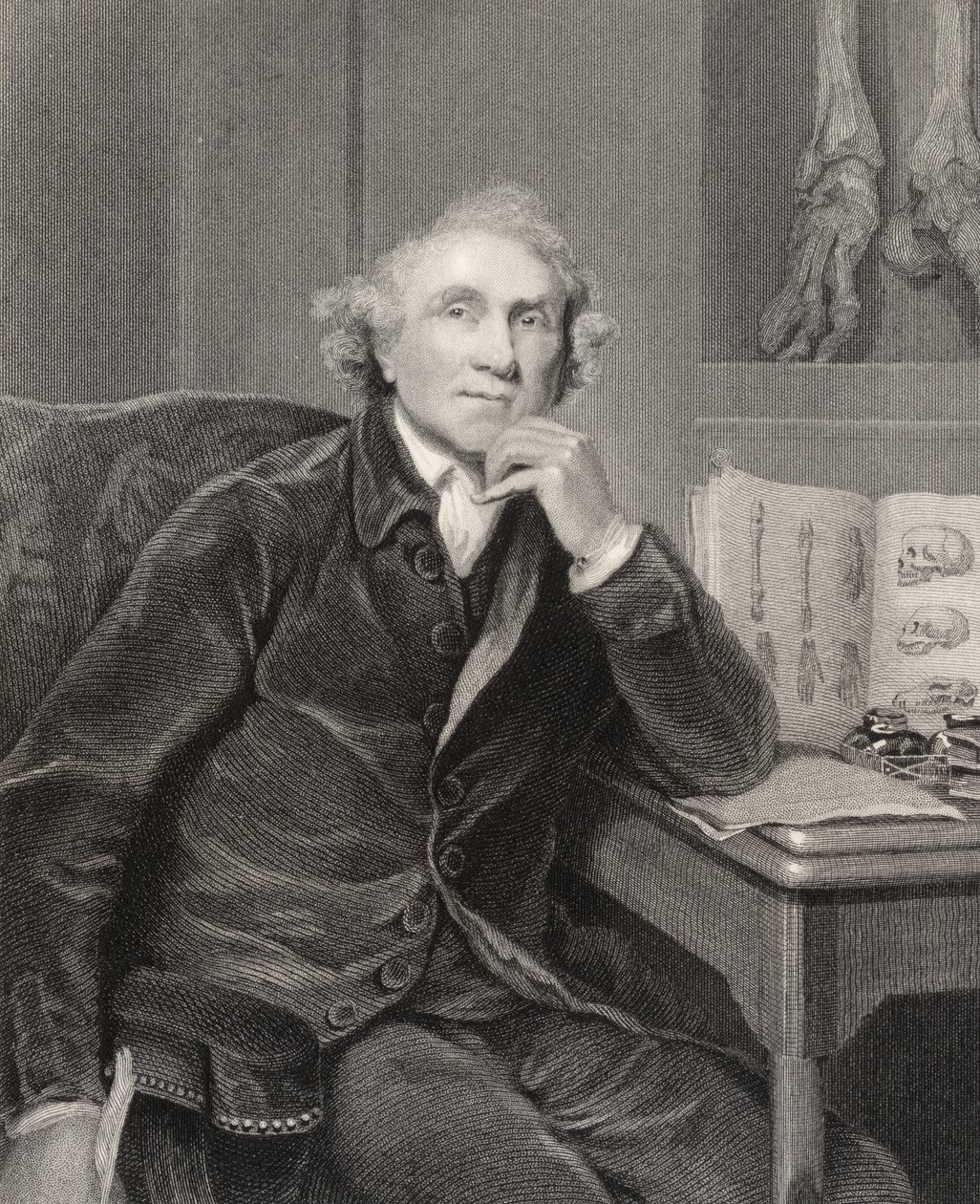 John Hunter, grawerowane przez G.H. Adcock, z „Narodowej Galerii Portretów, tom V”, wydana ok. 1835 r. (lito) autorstwa Joshua (after) Reynolds