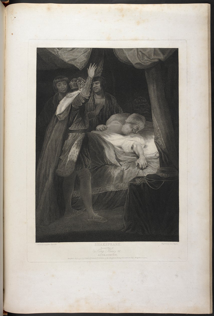 Druga część Króla Henryka VI akt III scena III - Król Henryk, Salisbury i Warwick; Kardynał w łóżku autorstwa Joshua (after) Reynolds