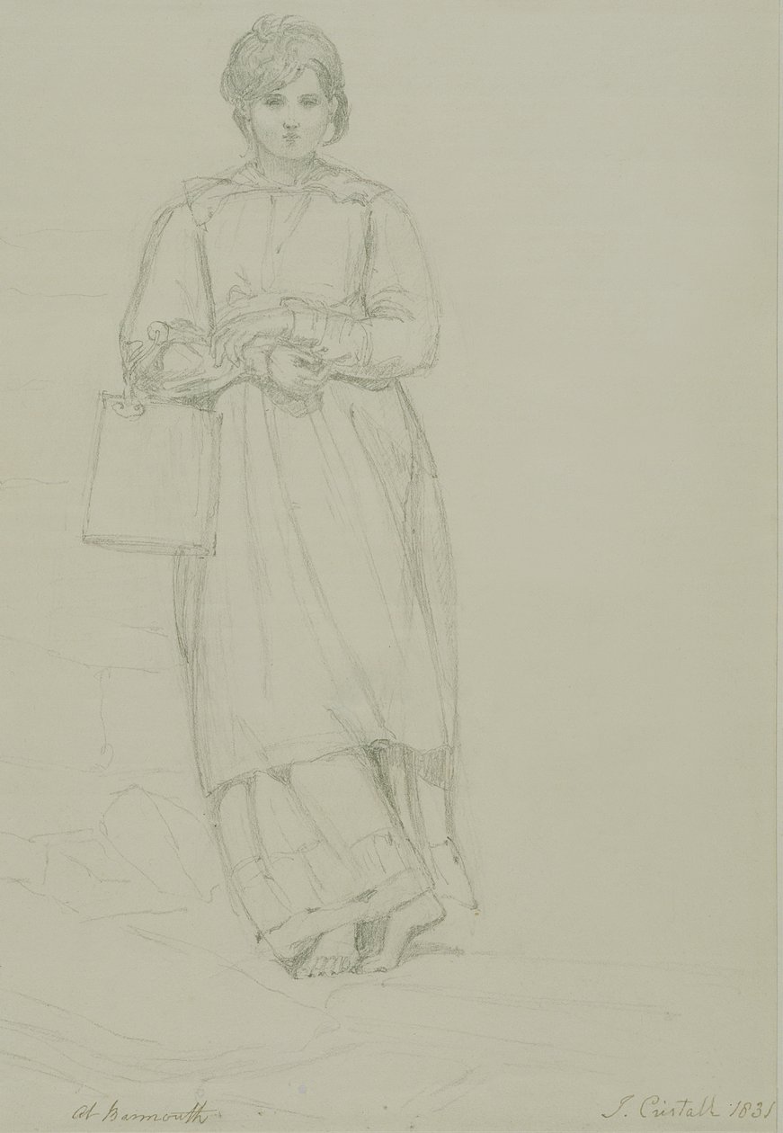 Młoda dziewczyna trzymająca bańkę po mleku, 1831 (grafit na papierze tkanym) autorstwa Joshua Cristall