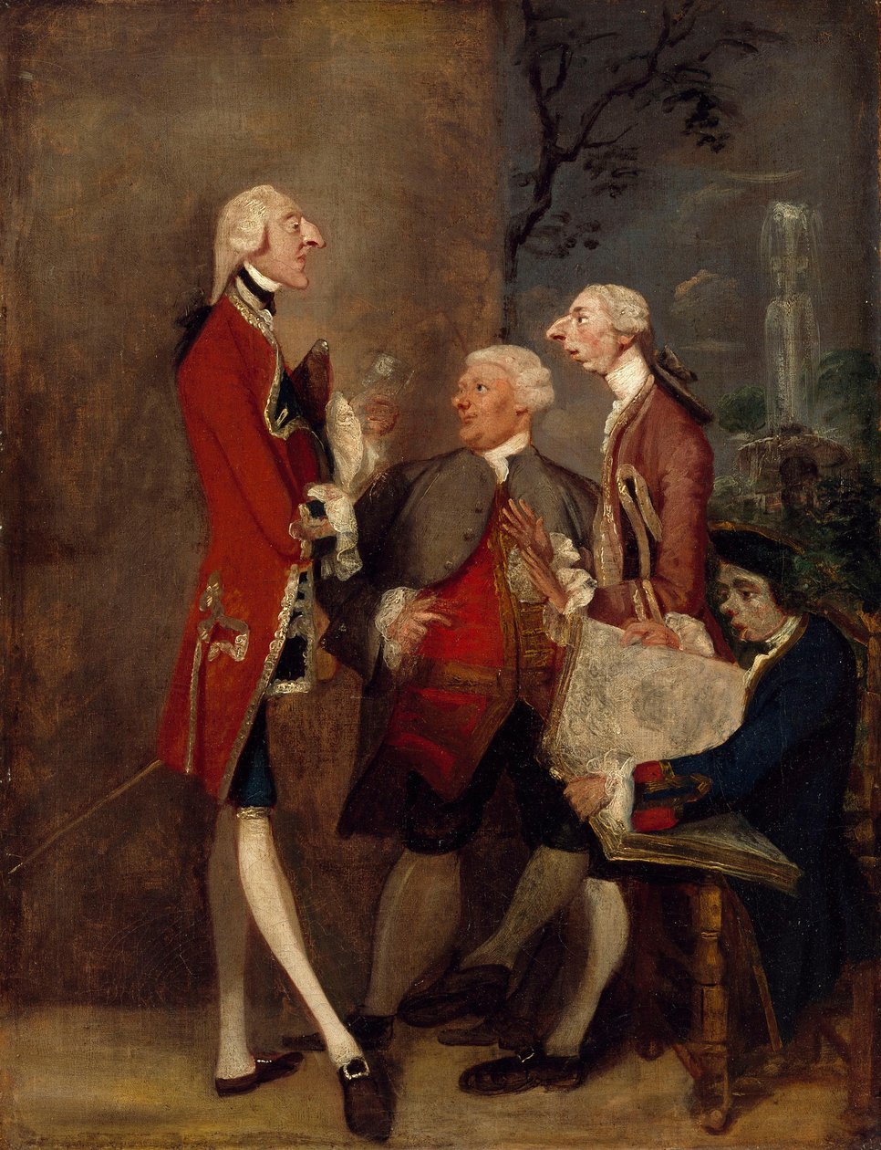 Karikatur von Thomas Brudenell, Baron Bruce, dem ehrenwerten John Ward, Joseph Leeson, später 2. Earl of Milltown, und Joseph Henry von Shafford autorstwa Joshua Reynolds