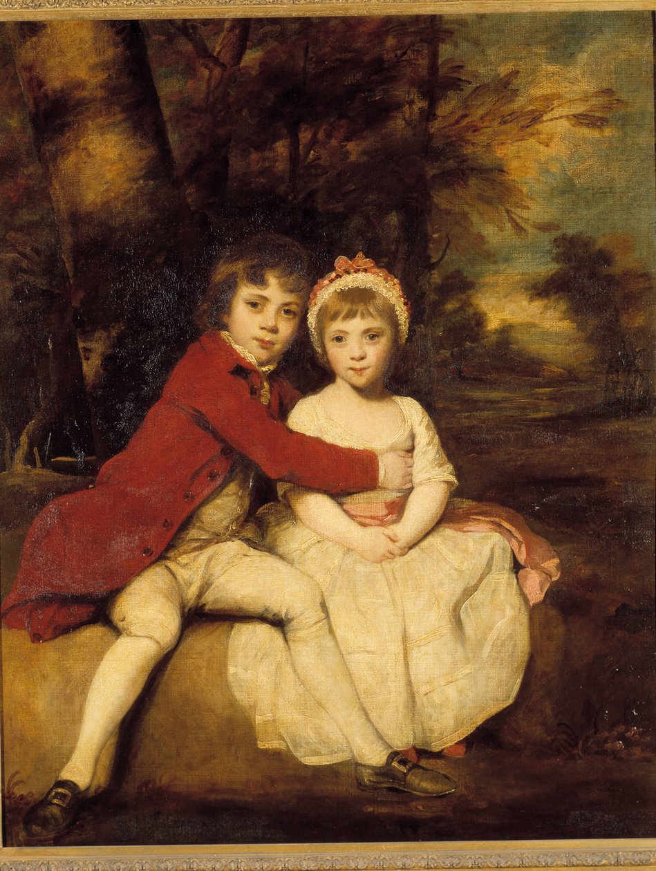 John Parker i jego siostra Theresa Brat i siostra dzieci stoją czule. Obraz Joshuy Reynoldsa (1723-1792) autorstwa Joshua Reynolds