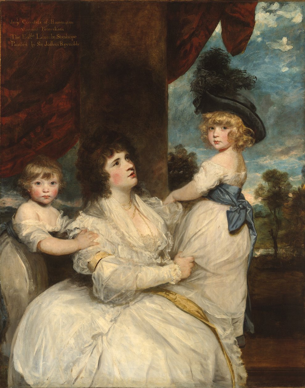 Portret Jane, hrabiny Harrington, z jej synami, wicehrabią Petersham i honorowym Lincolnem Stanhope, 1786-7 autorstwa Joshua Reynolds