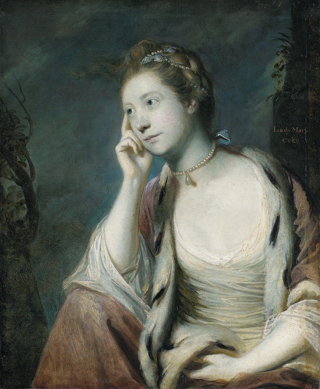 Portret Lady Mary Coca-Cola, połowa długości, w czerwonym płaszczu obszytym gronostajami autorstwa Joshua Reynolds