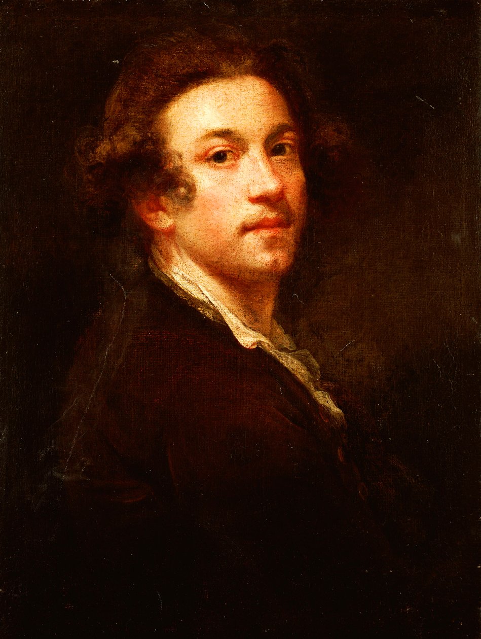 Autoportret, do połowy długości, patrzący przez ramię, w brązowym płaszczu i białej koszuli, ok. 1750-52 autorstwa Joshua Reynolds