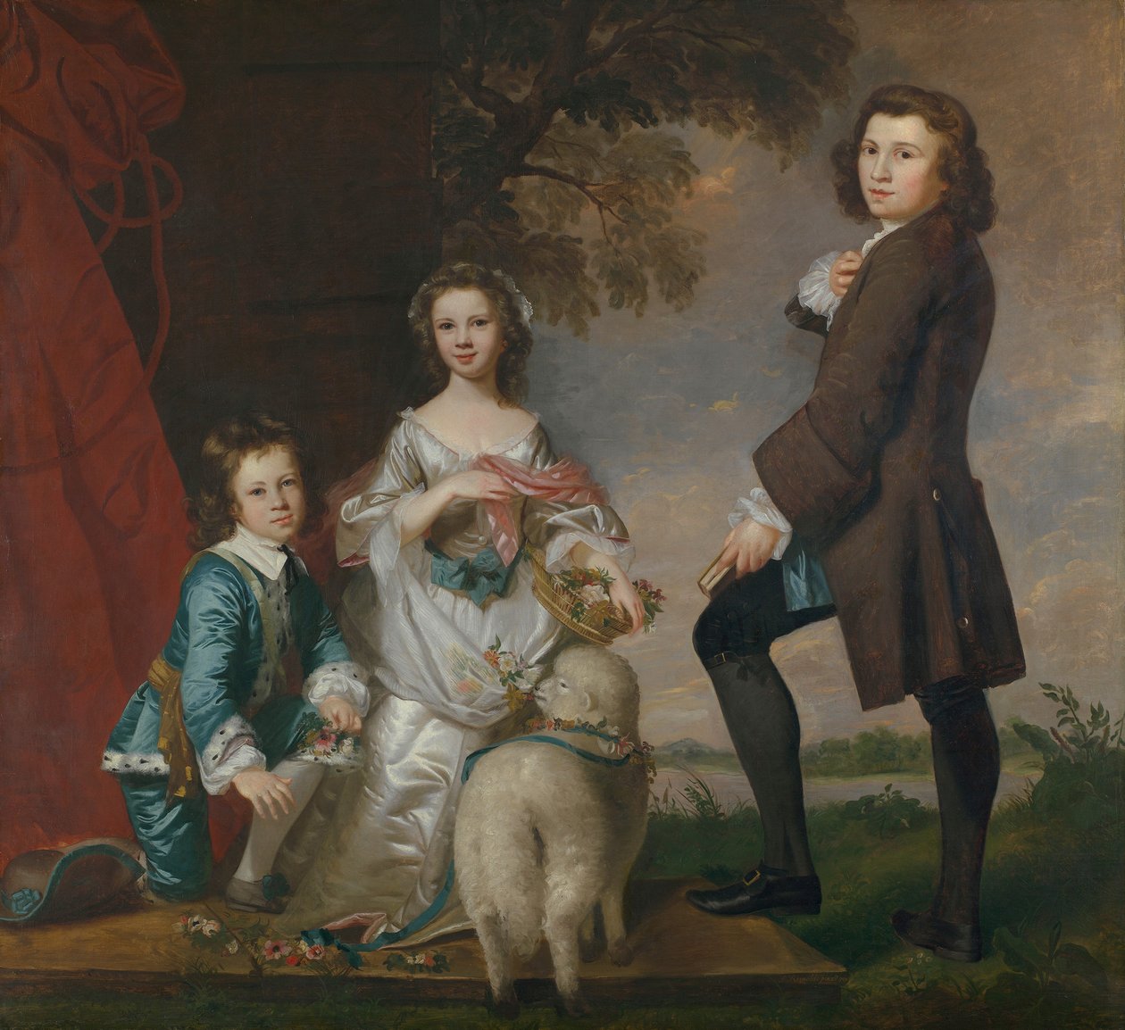 Thomas 1740-1825 i Martha Neate 1741-po 1795 z jego nauczycielem, Thomasem Needhamem, 1748. autorstwa Joshua Reynolds