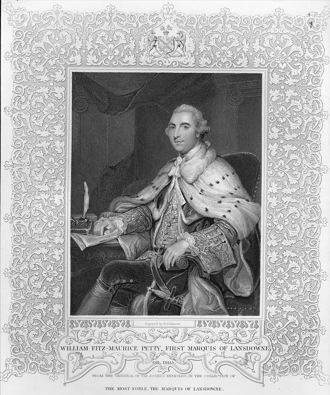 William Fitz-Maurice Petty, pierwszy markiz Lansdowne, grawerowane przez H. Robinsona autorstwa Joshua Reynolds