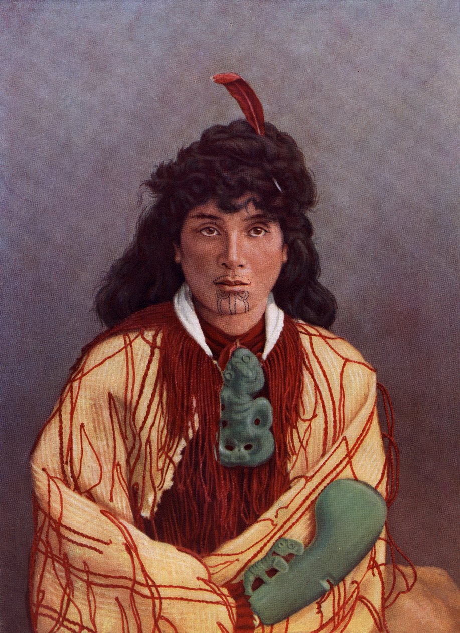 Portret młodej Maoryski, Susan Rotorua, ok. 1890 (kolor lito według odbitki białkowej) autorstwa Josiah Martin