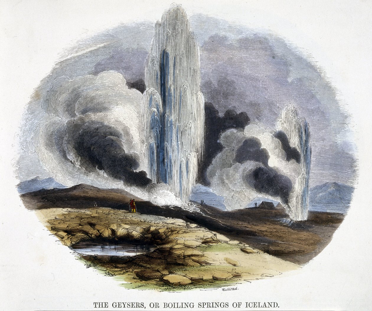 Gejzery, czyli wrzące źródła Islandii, z filmu Zjawiska natury, 1849 autorstwa Josiah Wood Whymper