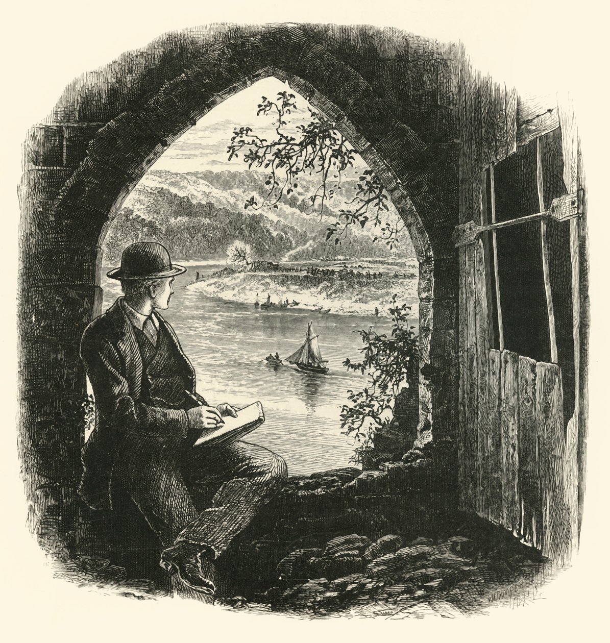 Wye, z zamku Chepstow, lata 70. XIX wieku. autorstwa Josiah Wood Whymper