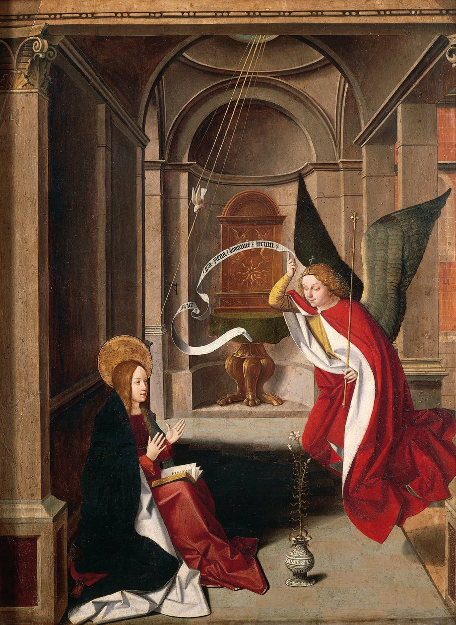 Zwiastowanie, Josse Lieferinxe (zm. przed 1508 r.), detal autorstwa Josse (fl.1493 1508) Lieferinxe