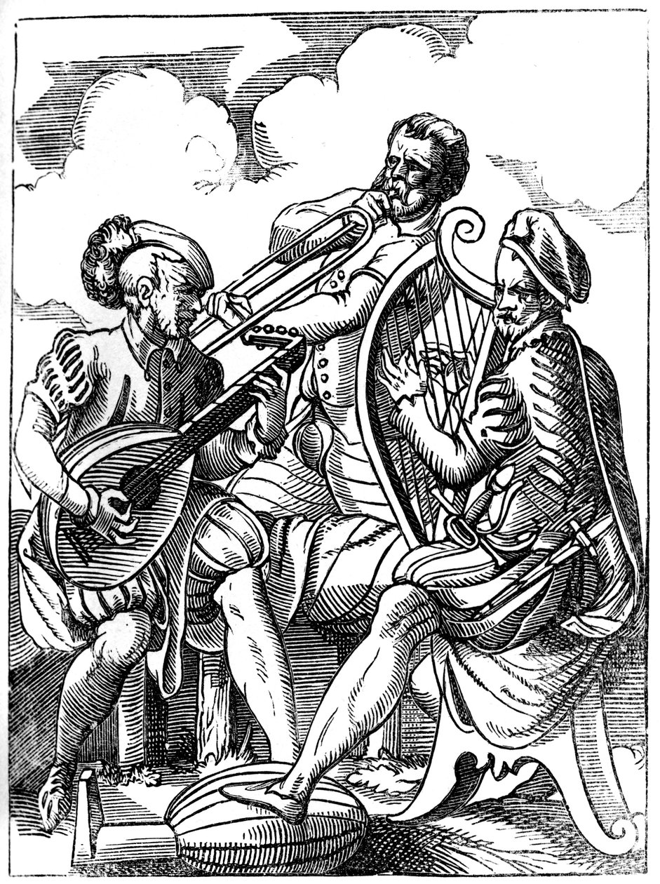 Gitarzysta, lutnista i puzonista, XVI w. 1849 r. autorstwa Jost Amman