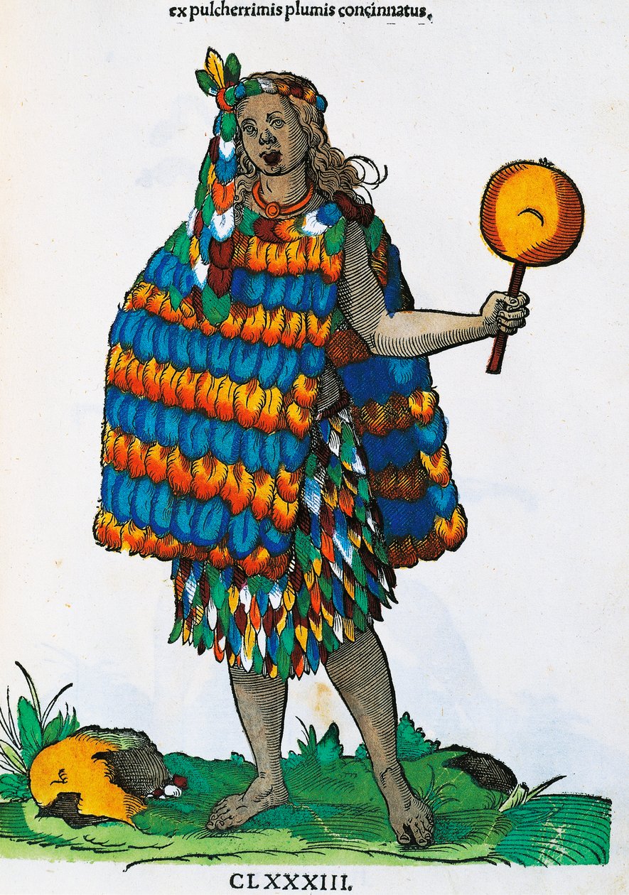 Indianin amerykański, rycina Hans Weigel Elder (czynny 1549-1577) z obrazu Josta Ammana (1539-1591), z Habitus principiorum populorum zarówno mężczyźni jak i kobiety przedstawiani sztuką pojedynczą, Norymberga autorstwa Jost Amman