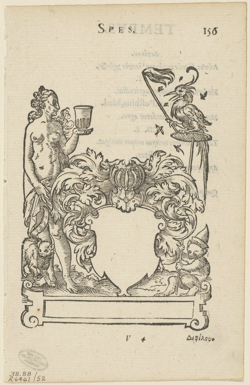 Emblemat z pustą tarczą heraldyczną, folio 156 z Anthologia Gnomonica autorstwa Jost Amman