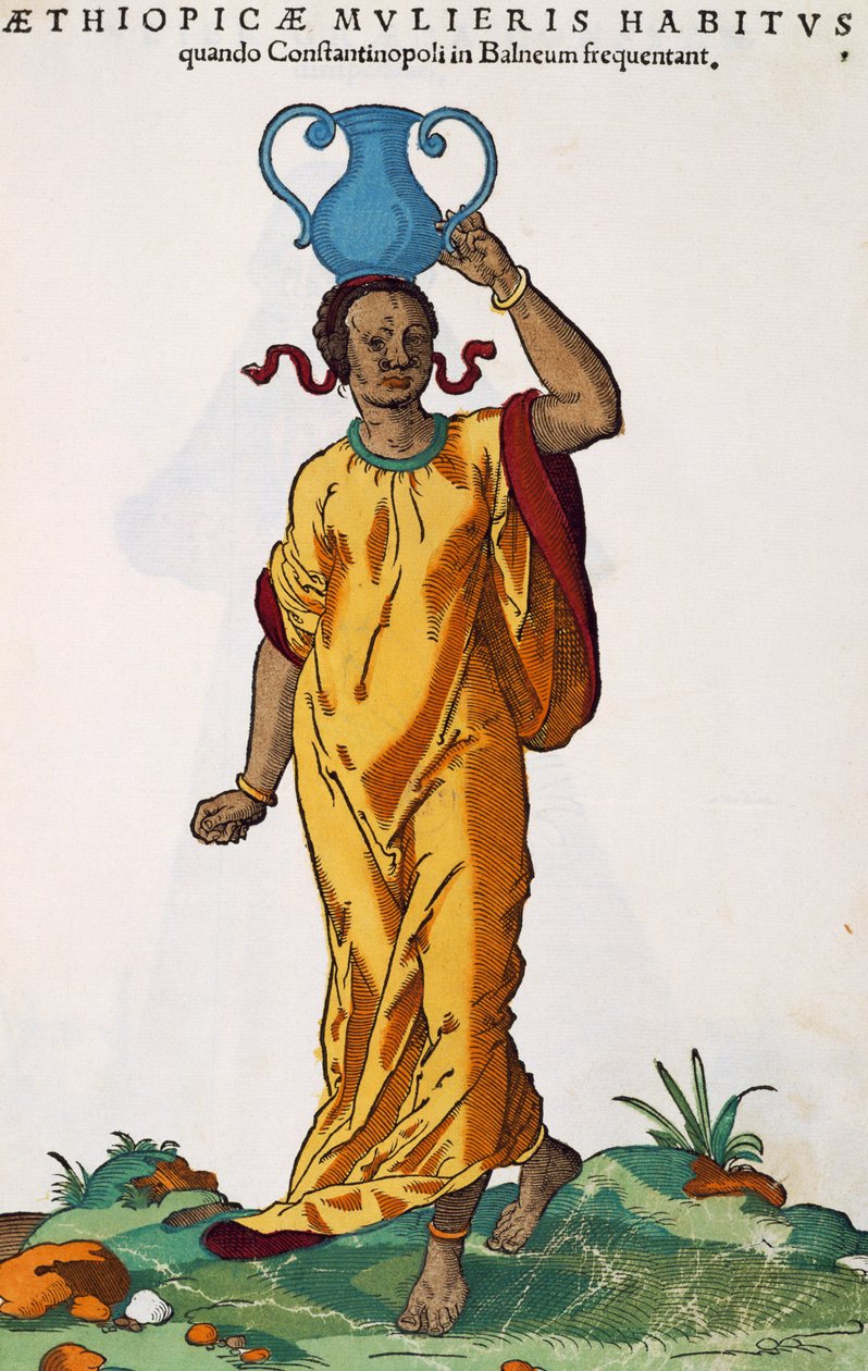 Etiopka, rycina Hans Weigel Elder (czynny 1549-1577) z obrazu Josta Ammana (1539-1591), z Habitus principiorum populorum zarówno mężczyźni jak i kobiety przedstawiani sztuką pojedynczą, Norymberga autorstwa Jost Amman