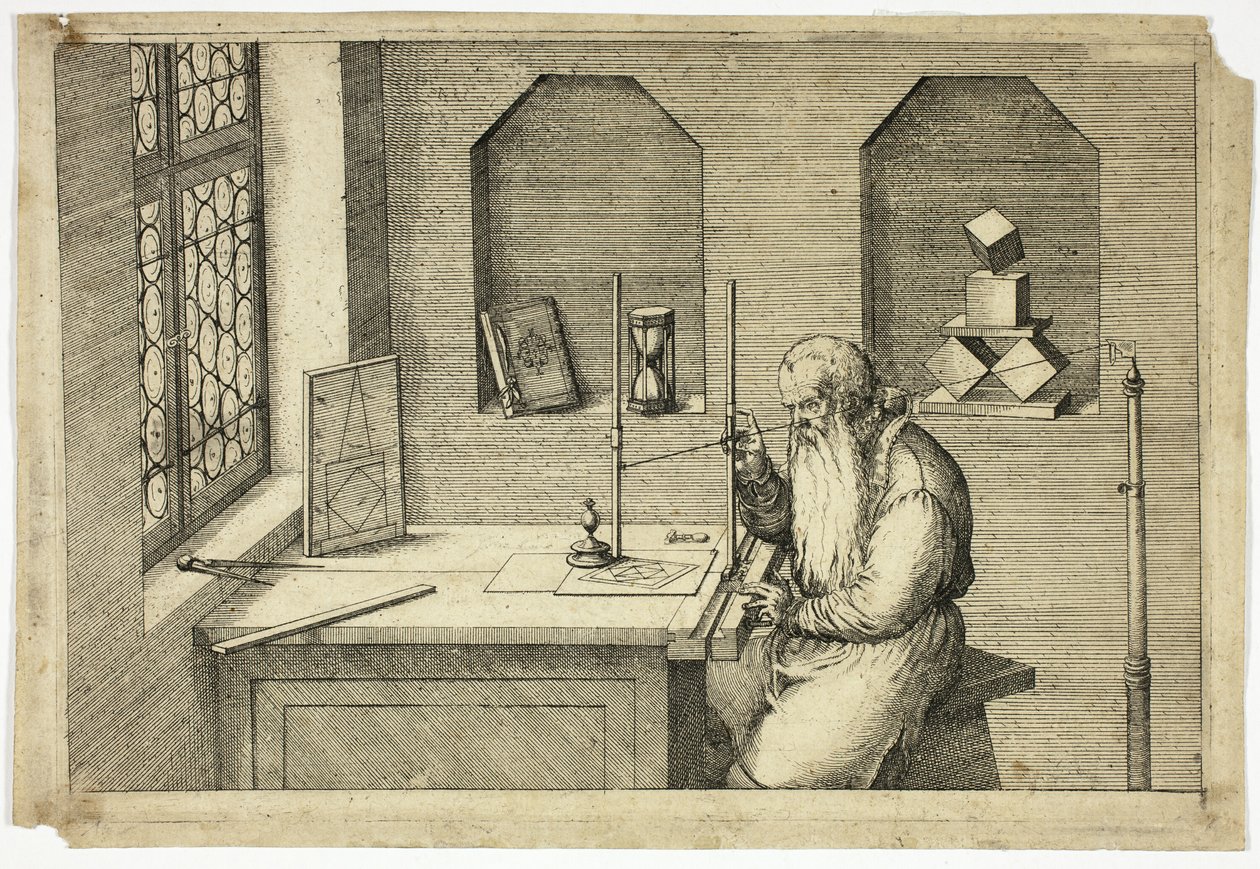 Portret Wenzela Jamnitzera w jego gabinecie autorstwa Jost Amman
