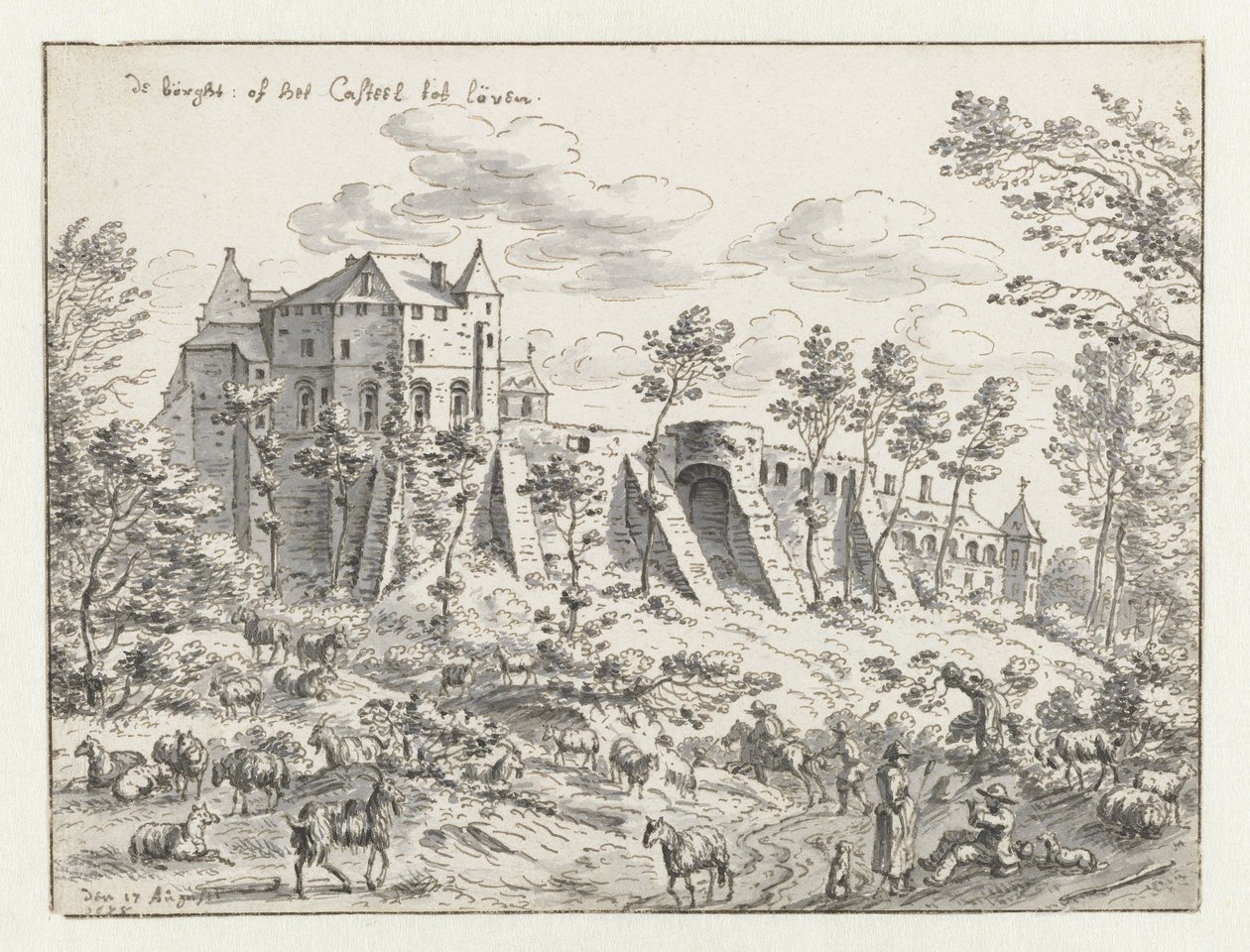 Zamek Leuven, 1675 (pióro i atrament na papierze) autorstwa Josua de Grave