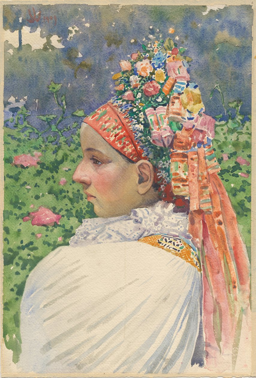 Słowacki Panna młoda Uprka, Joza (1861-1940). Olej na płótnie, format: 54,8x37 autorstwa Joža Uprka