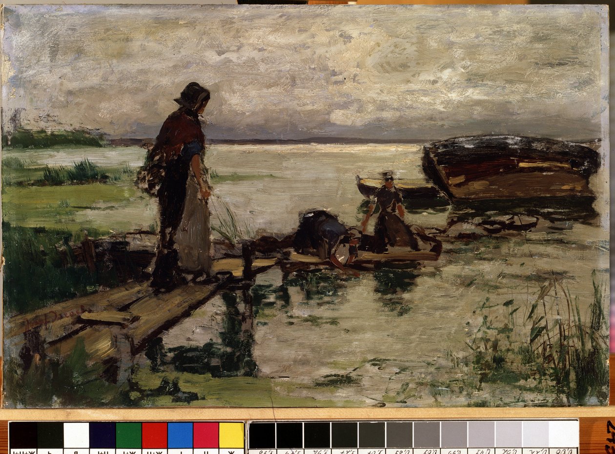 „Na brzegu” (Nad brzegiem morza) Holenderskie wieśniaczki nad wodą. Obraz Josefa Israelsa (1824-1911) Muzeum Sztuk Pięknych Mikalojus Konstantinas Ciurlionis, Kowno, Litwa autorstwa Jozef  Israels