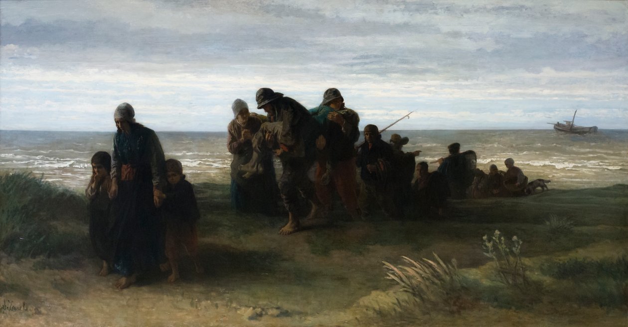 Rybacy niosący topielca, ok. 1861 (olej na płótnie) autorstwa Jozef (1824 1911) Israels
