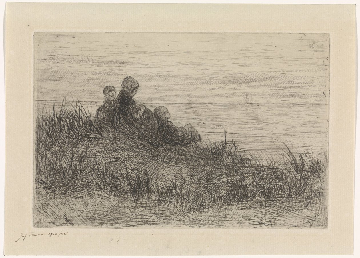 Krajobraz wydm z matką i dziećmi autorstwa Jozef Israëls (signed by artist)