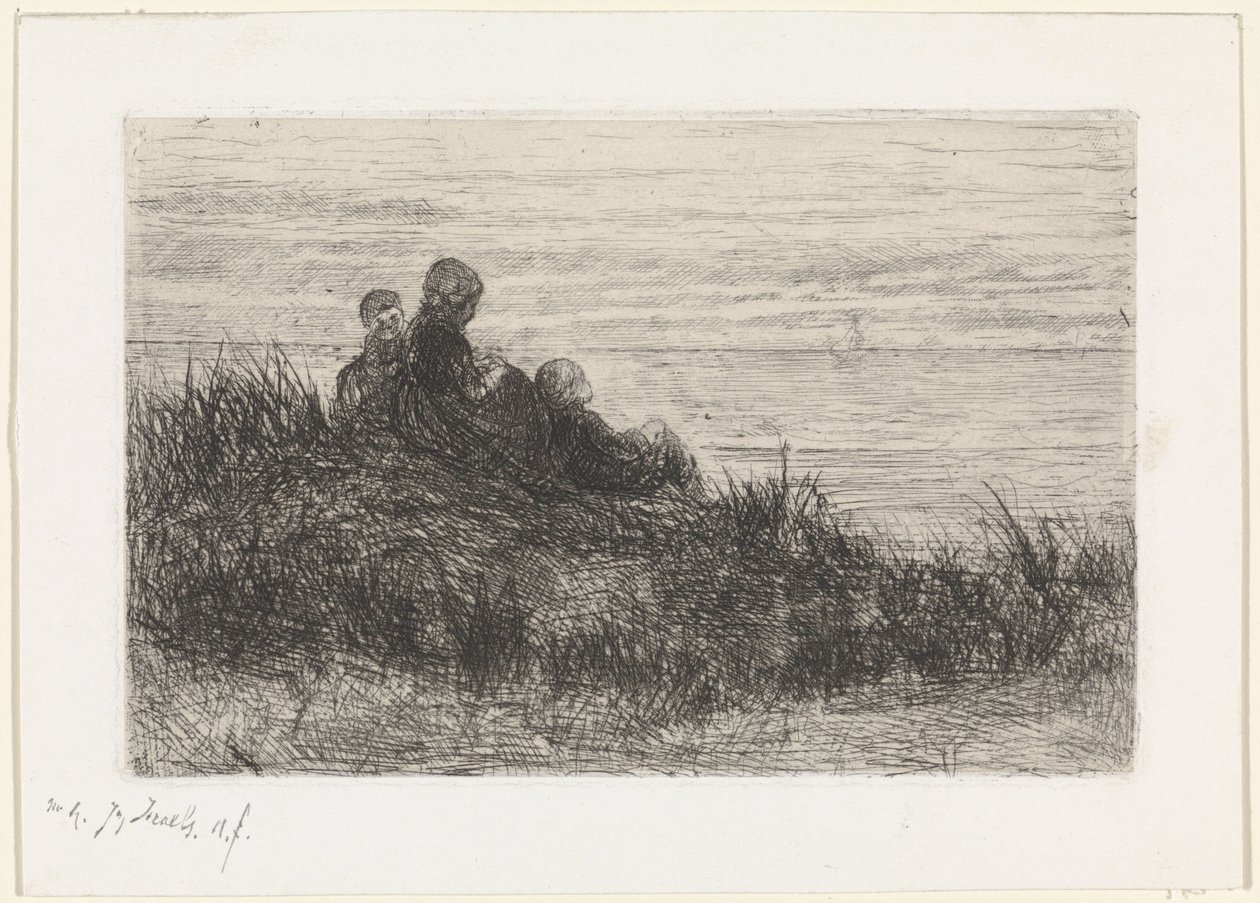 Krajobraz wydm z matką i dziećmi autorstwa Jozef Israëls (signed by artist)