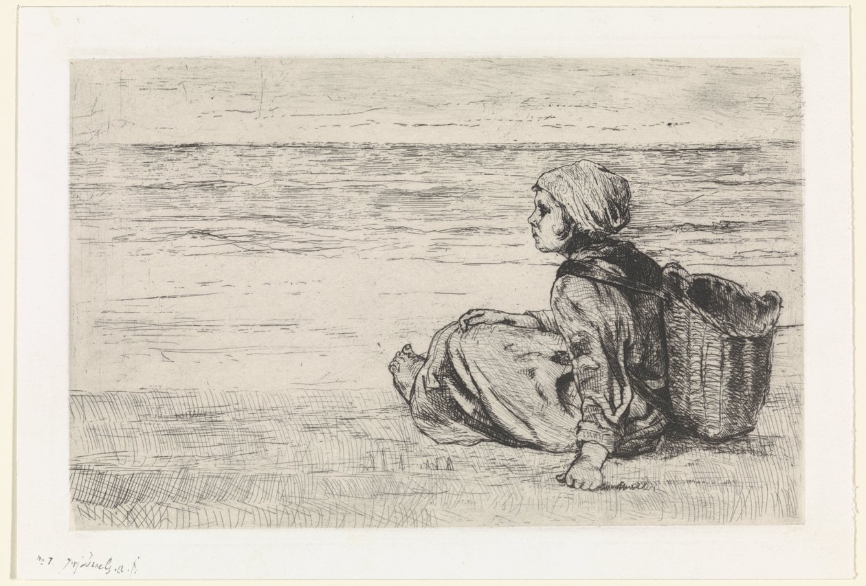 Dziewczyna nad morzem autorstwa Jozef Israëls (signed by artist)