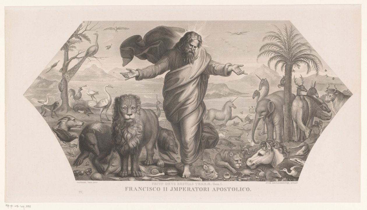 Stworzenie zwierząt Fecit deus bestias terrae (tytuł na obiekcie) Kreacja (tytuł serii) autorstwa Jozef Karel De Meulemeester