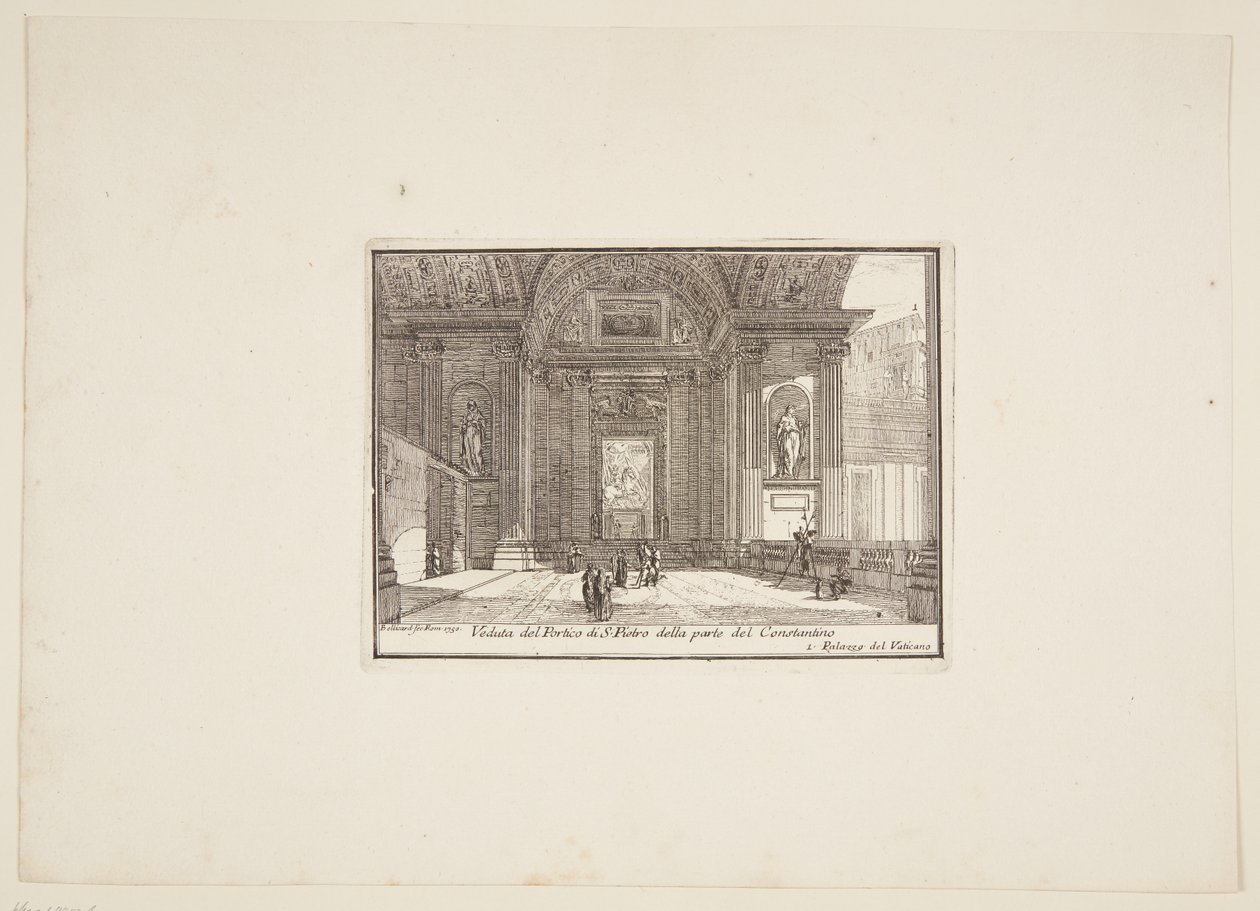 Widok na portyk S. Pietro z części Constantino. 1. Pałac Watykański autorstwa Jérôme Charles Bellicard