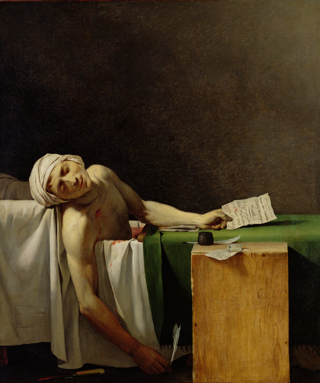 Śmierć Marata, według oryginału Jacquesa-Louisa Davida (1748-1825) (olej na płótnie) autorstwa Jérôme Martin Langlois