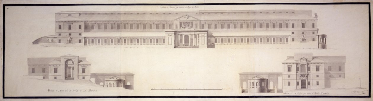 Gabinet Historii Naturalnej, obecnie Muzeum Prado. Elewacja główna i elewacje boczne (północna i... autorstwa Juan de Villanueva