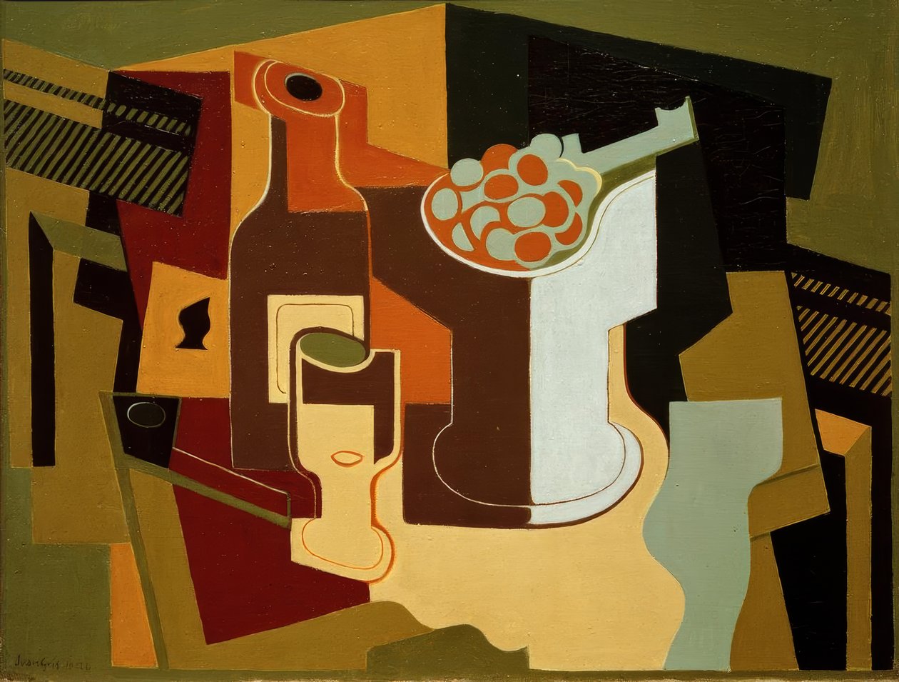 Butelka i miska na owoce autorstwa Juan Gris