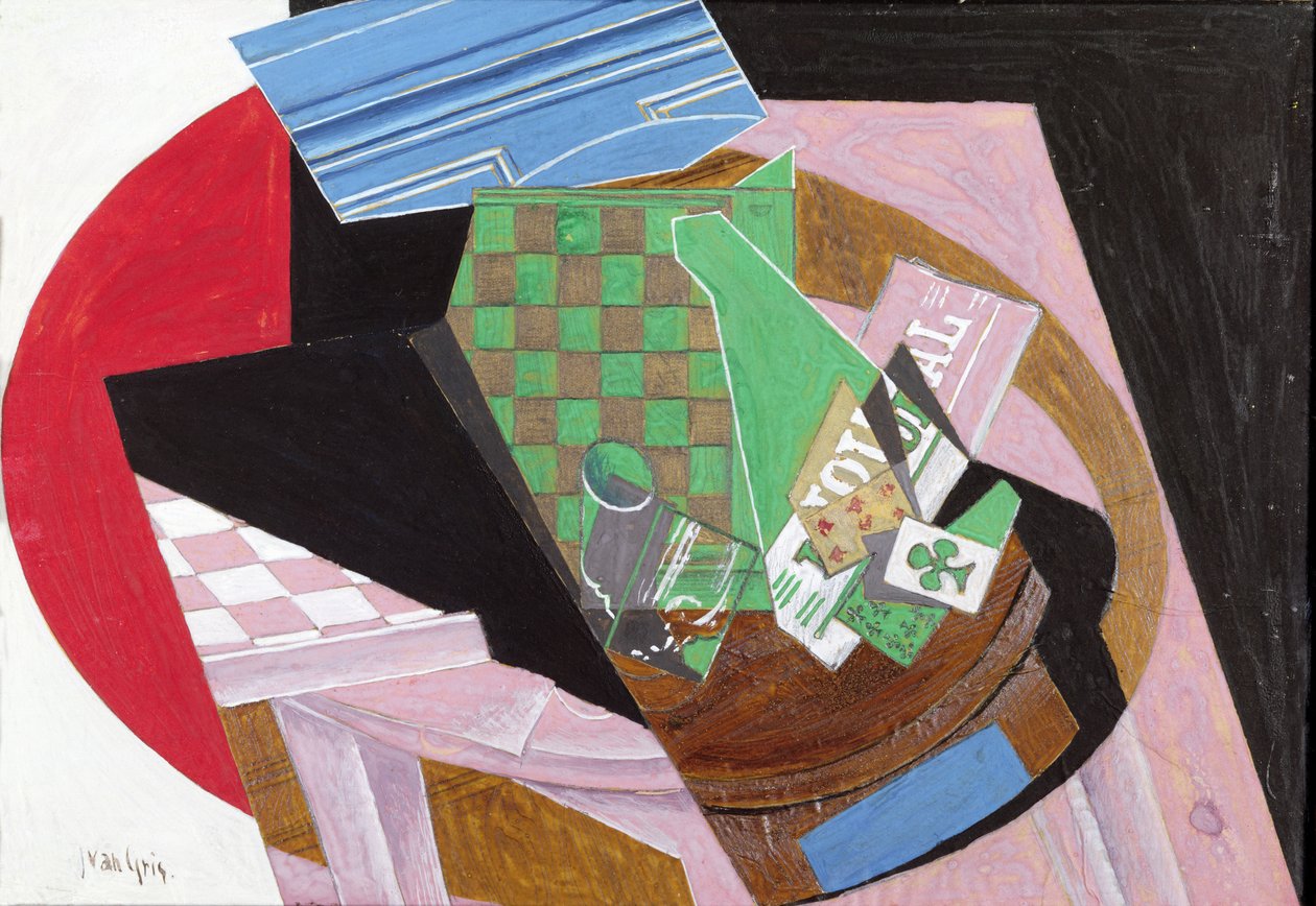 Deska kreślarska i karty do gry (gwasz i ołówek na papierze, oprawione w tekturę) autorstwa Juan Gris