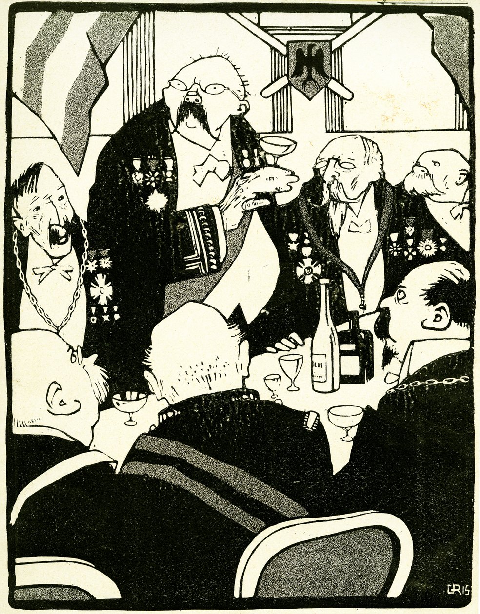 Europejscy przywódcy wznoszą toast podczas konferencji, 1908 r. . autorstwa Juan Gris
